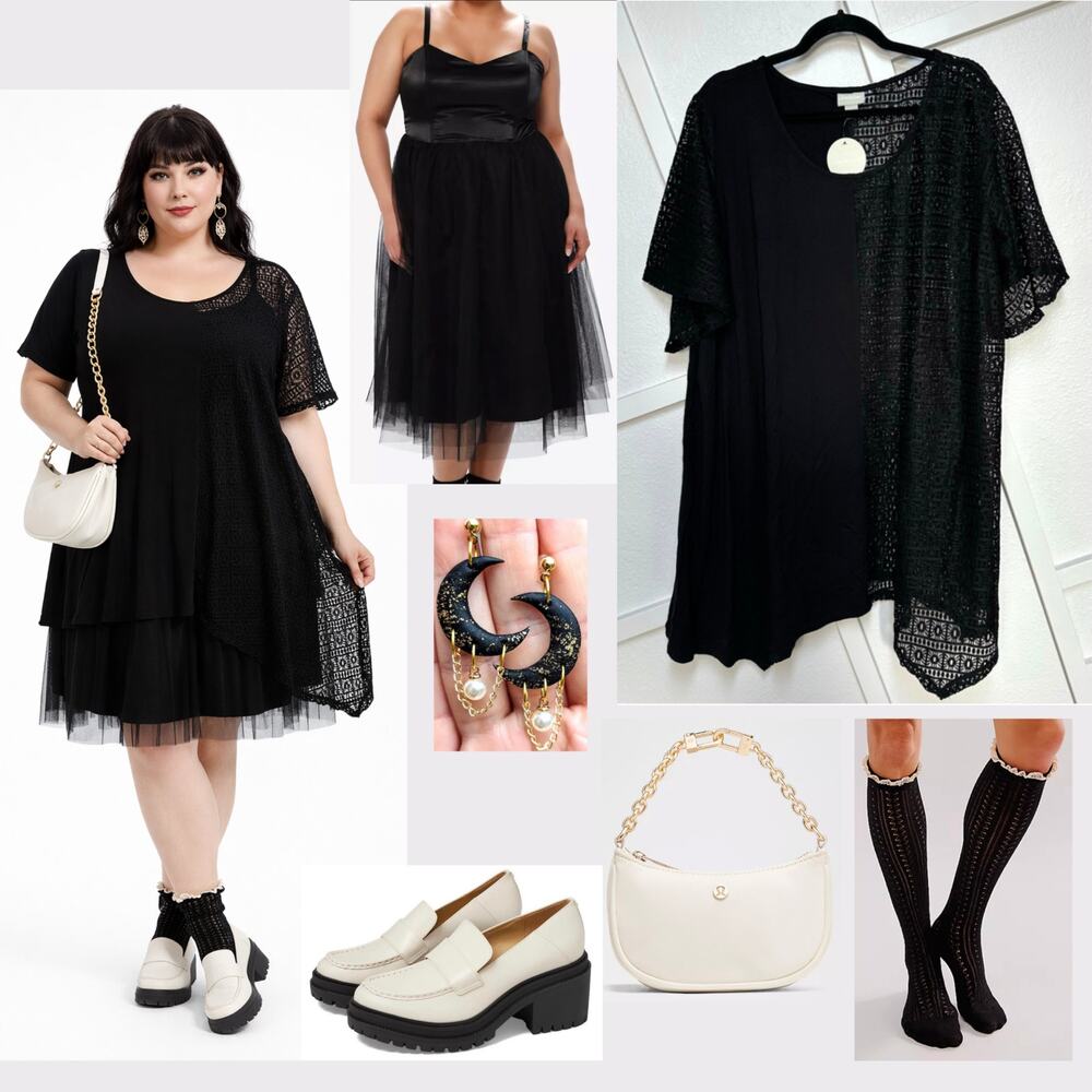 Riley Tunic Spliced Crochet Lace 3X Whimsygoth Mixed Media Short Sleeve -NWT